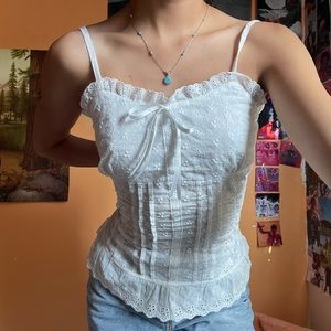 Milkmaid eyelet button down tank top